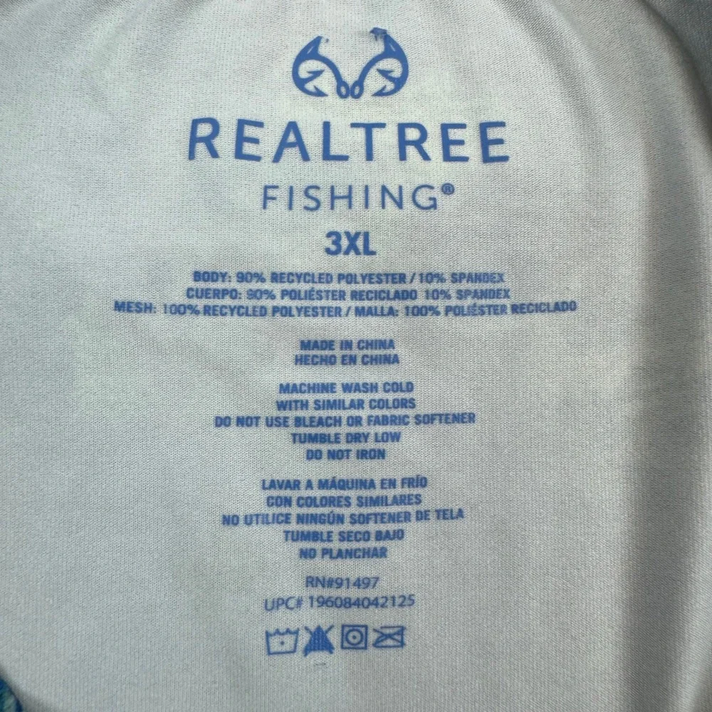 Realtree‎ Fishing Shirt Mens 3XL Blue Wave Camo Long Sleeve Performance Tee